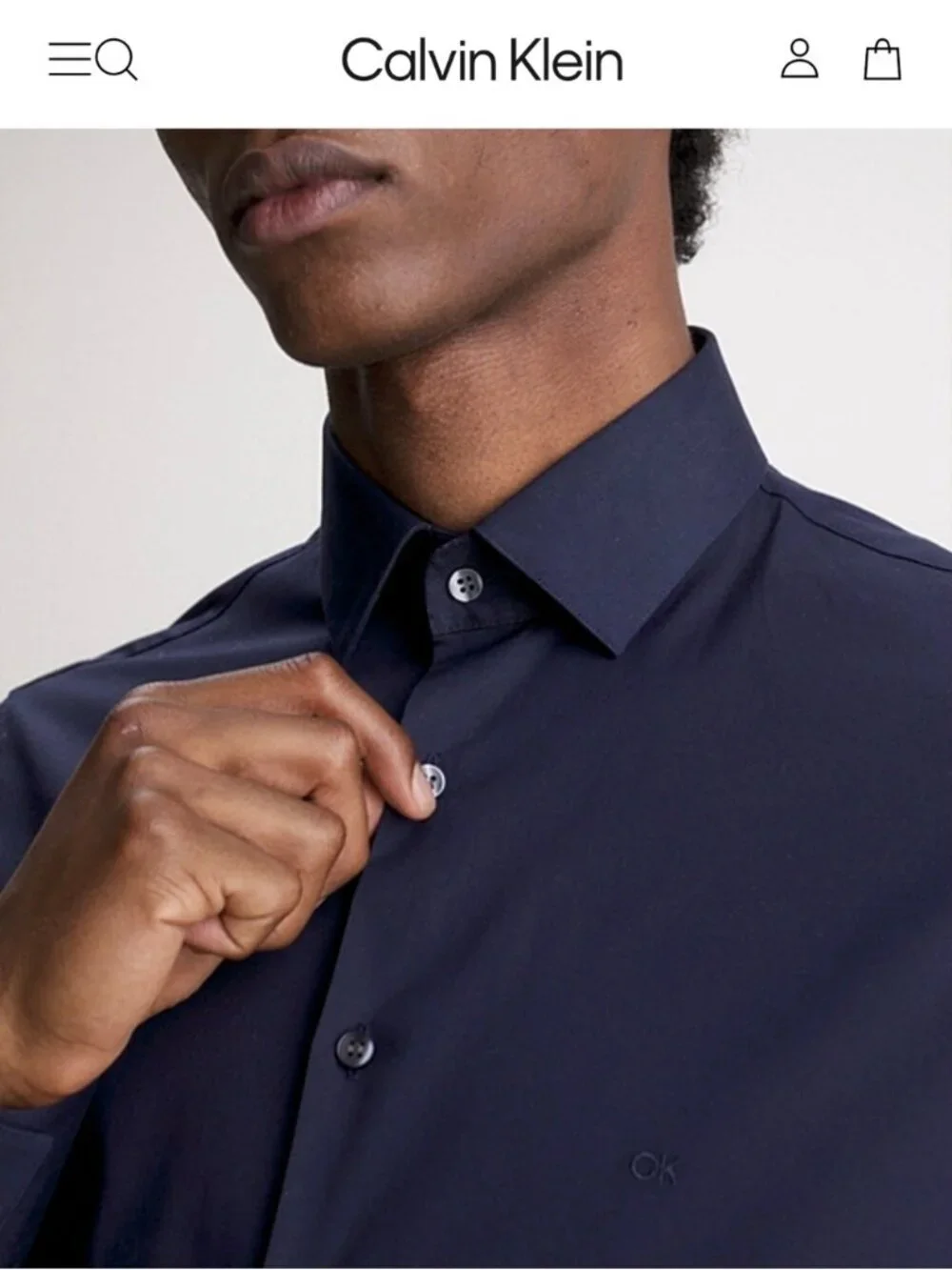 New Calvin Klein Blue Dress Shirt Black Military Stripe Sleeve 100% cotton Sz L